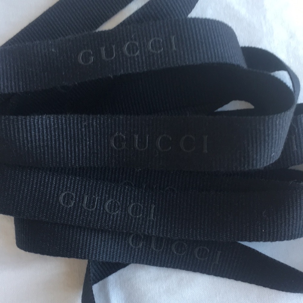 Gucci Black Ribbon Hair Bow Tie Bag Accessory Auth Logo Fabric Trim 79”